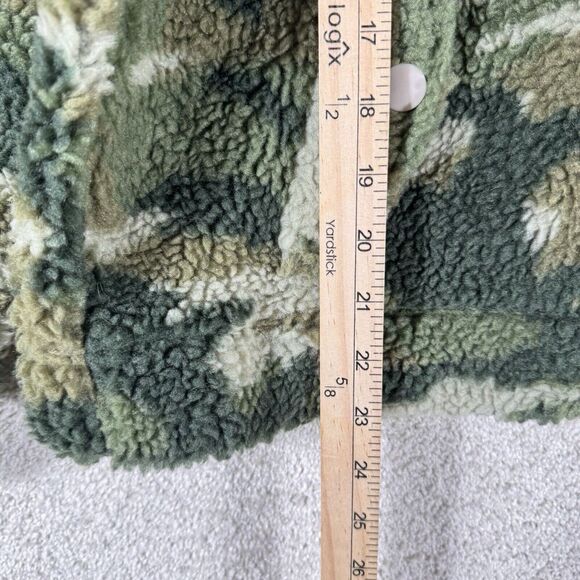 J Crew Sherpa Fleece Snap Collar Sweatshirt Womens XS Green Camo Pullover - Picture 9 of 11